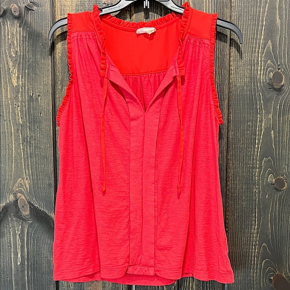 Anthropologie Meadow Rue Top S Red Ruffle Tie Front Boho Cotton Modal Sleeveless - Picture 1 of 8